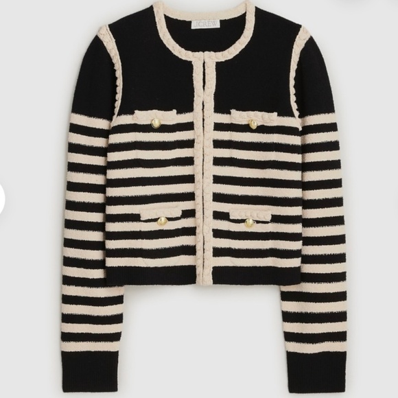 J.Crew Odette Sweater Lady Jacket in Black Muslin Striped Boucher Cardigan - Picture 7 of 10